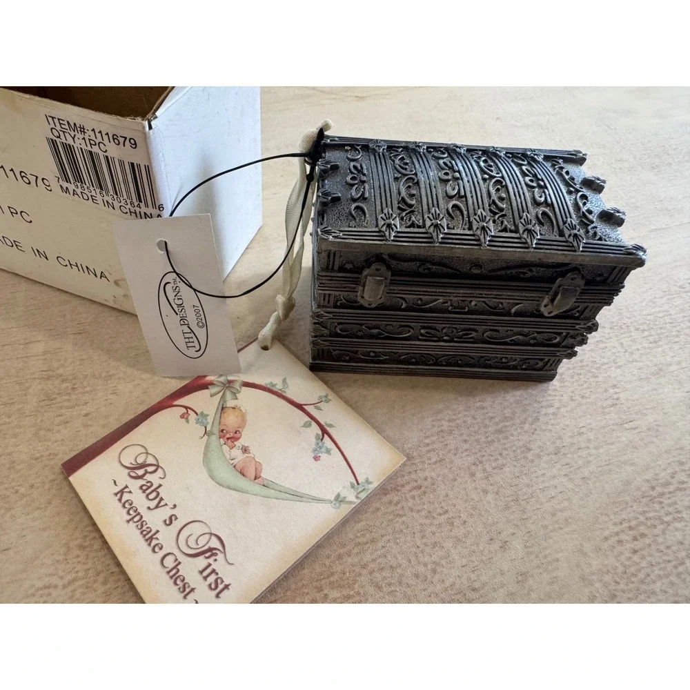 THT Designs Babys First Keepsake‎ Chest Silver Ornate Tooth and Hair Box